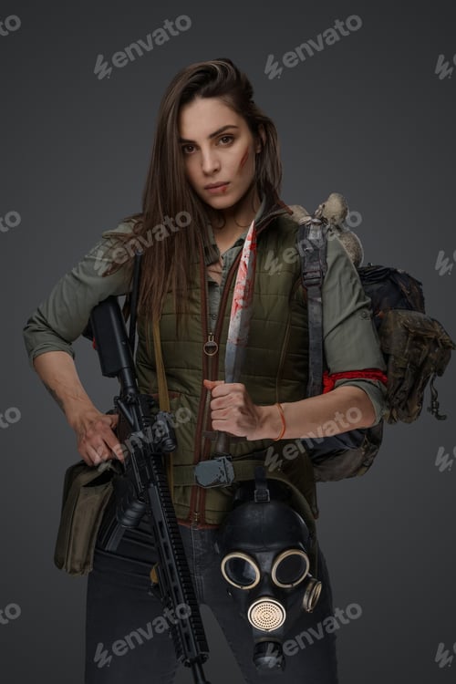 Preview: Middle Eastern Survivalist Woman with Rifle