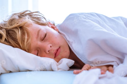 Preview: Ill boy sleeping on soft bed