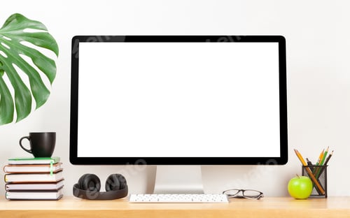 Preview: Stylish home studio workspace with computer, supplies and coffee