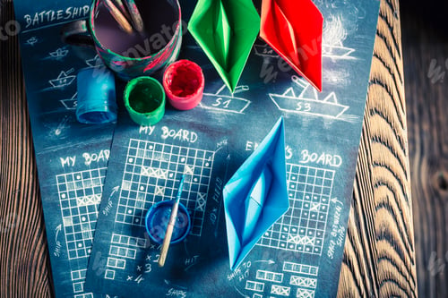 Preview: Retro battleship paper game with red and blue ships
