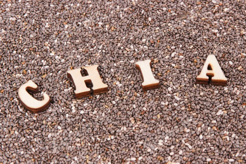 Preview: Chia seeds as source natural vitamins, dietary fiber and minerals, healthy nutrition concept