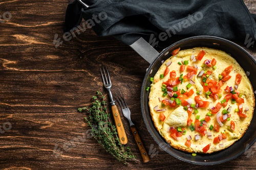 Preview: Healthy breakfast food, Stuffed egg omelet with vegetables in a skelet.