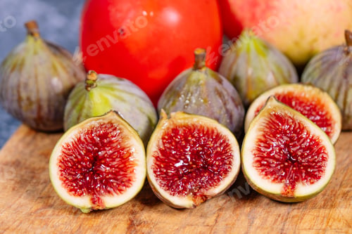 Preview: Closeup of figs with pomegranates and persimmons