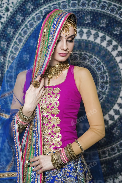 Preview: Woman In Indian Clothes Dancing Belly Dance. Young Beautiful Woman In National Costume Dancing