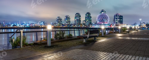 Preview: View of False Creek in Downtown Vancouver, BC, Canada. Cloudy Night