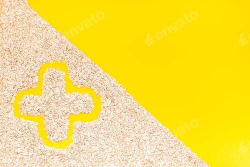 Preview: Top view of oatmeal flakes in minimal style
