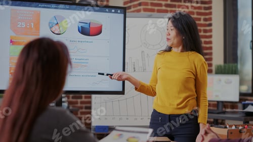 Preview: Business woman showing presentation of financial analysis