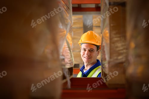 Preview: Head of worker portrait in an auto parts warehouse,