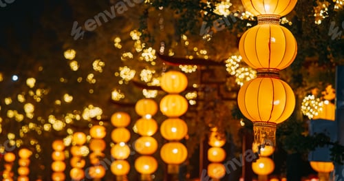 Preview: Beijing, China. Orange Yellow Paper Lanterns On Zigong Lantern Festival In Beijing. Lantern Festival