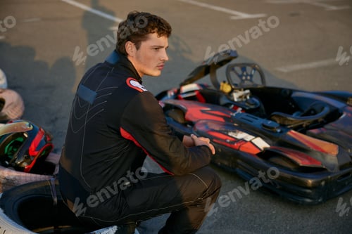 Preview: Young Man Sitting Next To His Go-Kart