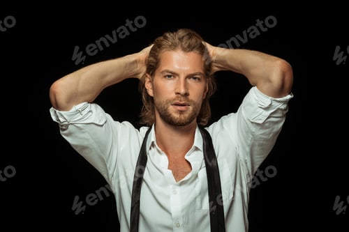 Preview: Portrait of sexy man in black suit