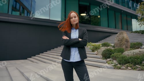 Preview: Female feminism business portrait confident lady serious powerful Caucasian girl employer leader