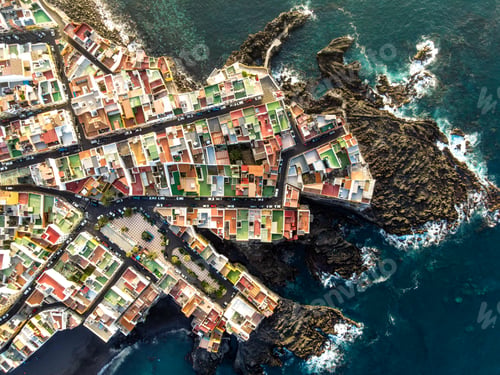 Preview: aerial view of a very colorful coastal neighborhood