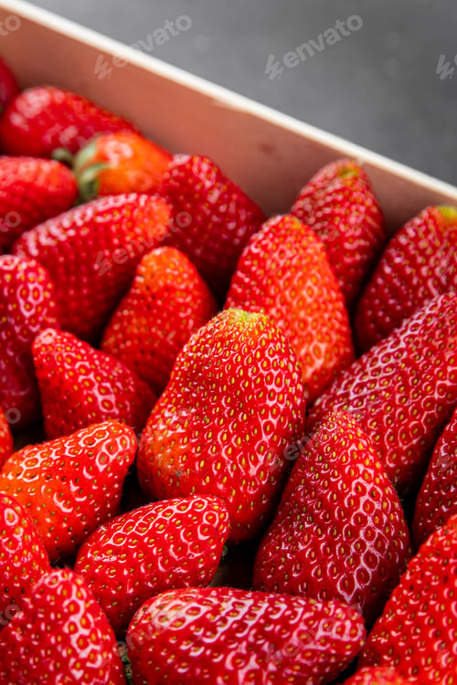 Preview: Strawberrie fresh berries ripe red sweet fruit dessert gourmet food background on the table