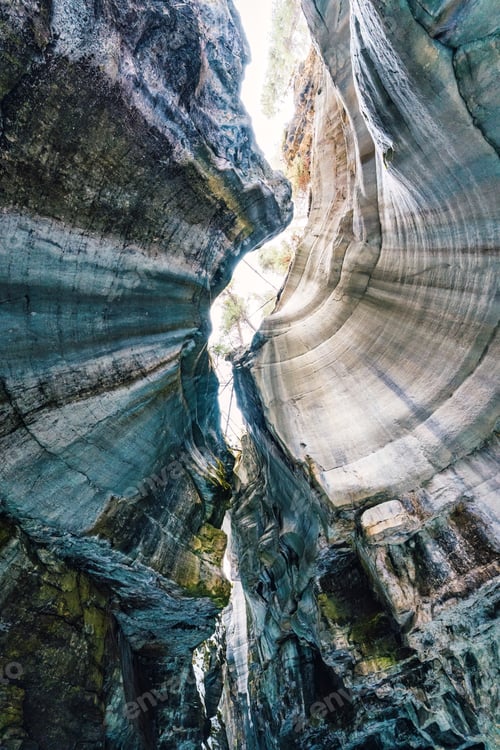 Preview: Maligne canyon of rock eroded by river on winter at Jasper national park, Canada