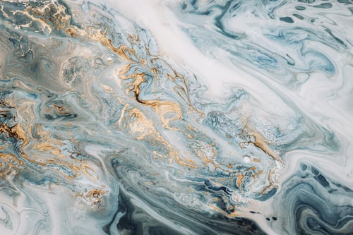 Preview: Abstract acrylic fluid texture in blue tones and golden splashes