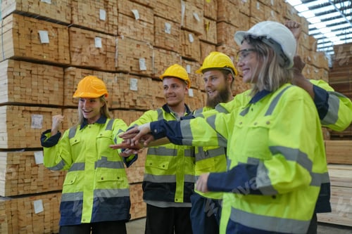 Preview: Hands, teamwork in factory for motivation, inspiration and diversity in at work.