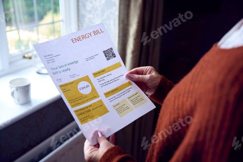 Preview: Senior Woman With Euro Energy Bill Trying To Keep Warm By Radiator In Cost Of Living Energy Crisis