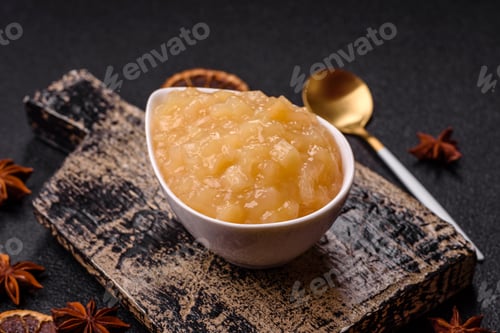 Preview: Apple sweet sauce, baby food, canned ingredient for desserts. Apple sauce