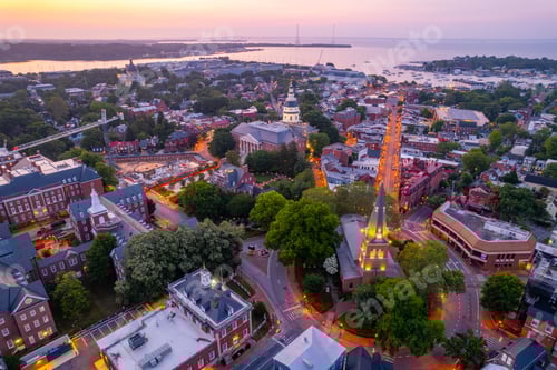 Preview: Aerial view of Chesapeake Bay of Annapolis, Maryland at sunrise