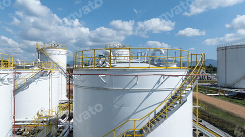Preview: Aerial view fuel storage tank oil, Large white industrial for tank oil., Crude oil export factory.