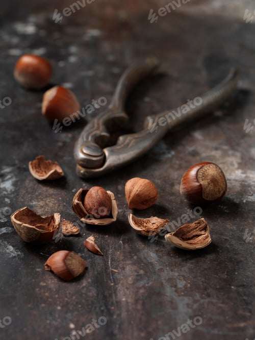 Preview: Close up of nutcracker with hazelnuts