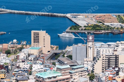 Preview: Aerial view of the buildings on the shore of Atami in Shizuoka Prefecture, Japan