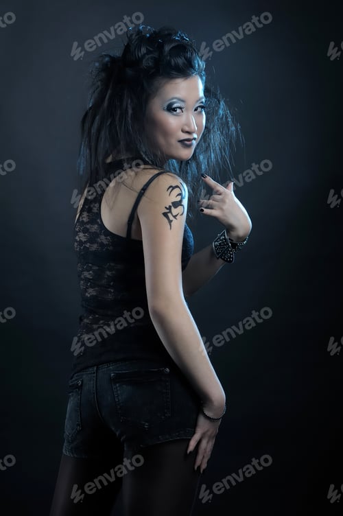 Preview: Gothic Asian Woman On Black Background
