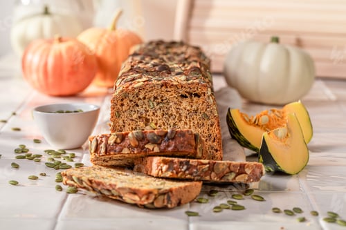Preview: Homemade pumpkin bread as holiday bread for Halloween.