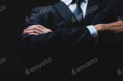 Preview: professional businessman person in black suit, portrait confident executive manager