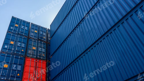 Preview: Stack of blue containers box,Cargo freight ship for import export logistics service transportation