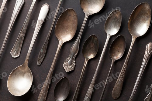 Preview: Old vintage spoons on stone table