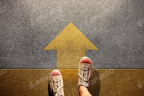 Preview: Standing at yellow Arrow on the road, Determination, direction, motivation, Start