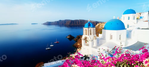 Preview: white belfries Santorini island, Greece
