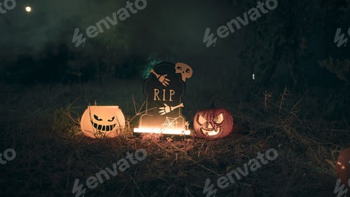 Preview: Pumpkins In The Night Dark Forest