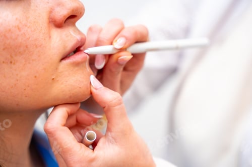 Preview: Marking the points of the lips to inject hyaluronic acid