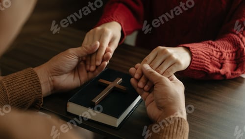 Preview: Two people reading and study bible in home and pray together.Studying the Word Of God