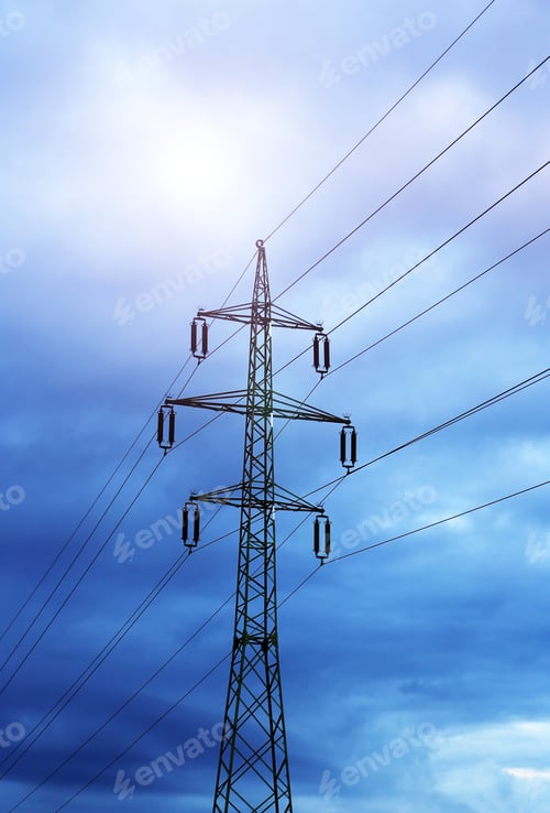Preview: High voltage tower against the evening cloudy sky