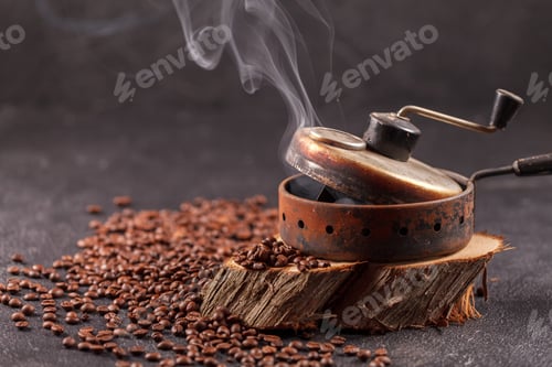 Preview: The device for roasting coffee beans, an old hand grinder.