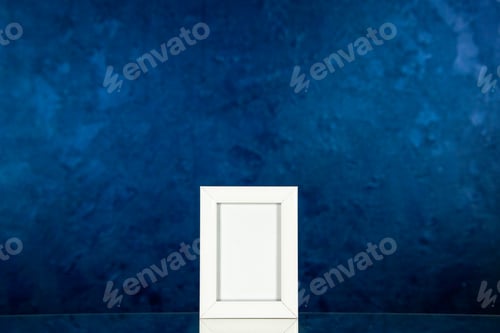 Preview: front view white picture frame on dark blue background present portrait color gift family photo