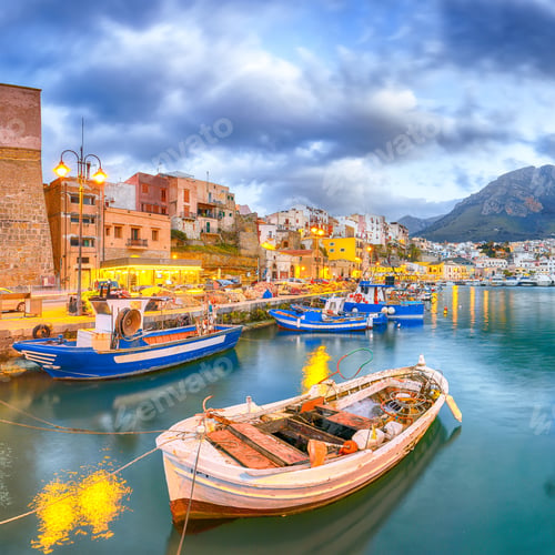 Preview: Astonishing evening cityscape of Castellammare del Golfo town.