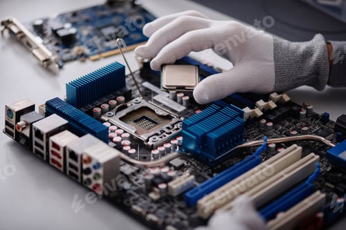 Preview: Technician Placing CPU on Computer Mainboard