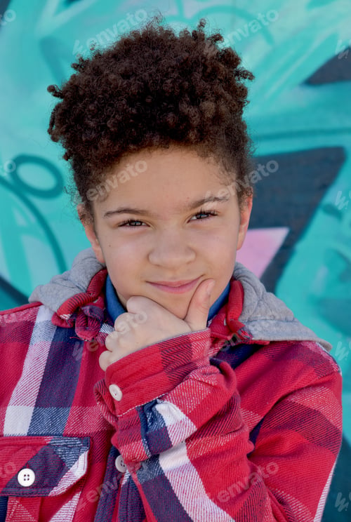 Preview: tomboy mixed race girl in thinking pose