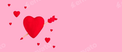 Preview: Red hearts on pastel pink background. Wide banner. Copy space.