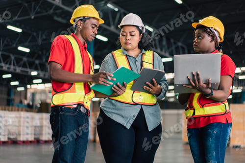 Preview: African worker reporting work to manager at the warehouse factory