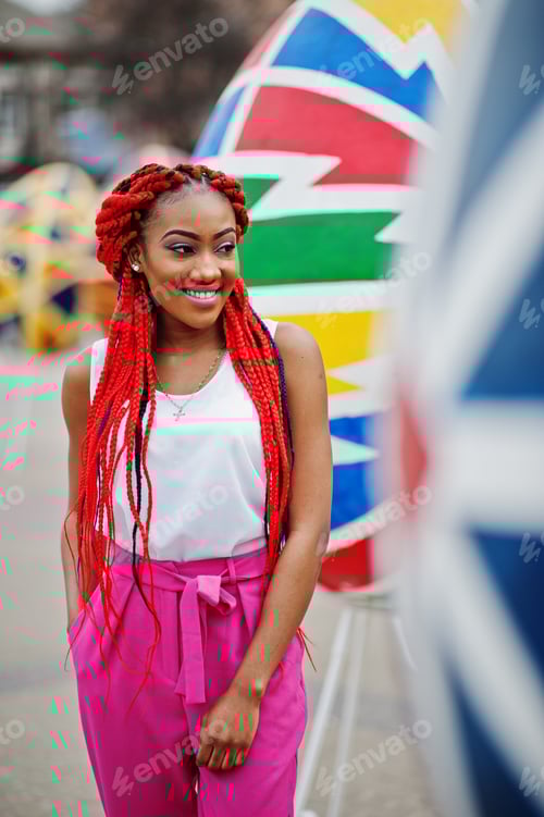 Preview: Fashionable african american girl red dreads
