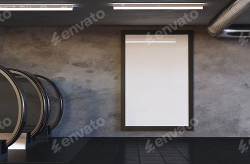 Preview: 3D Illustration. Mockup of blank billboard poster on subway.
