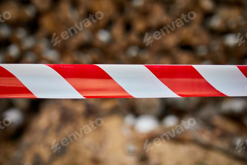 Preview: Red and white barrier warning tape, sign area for safety, Dry chopped