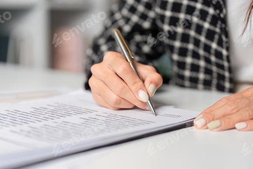 Preview: Businessman Signing a Contract at Office Desk with Pen, Close-up of Hand and Document, Professional