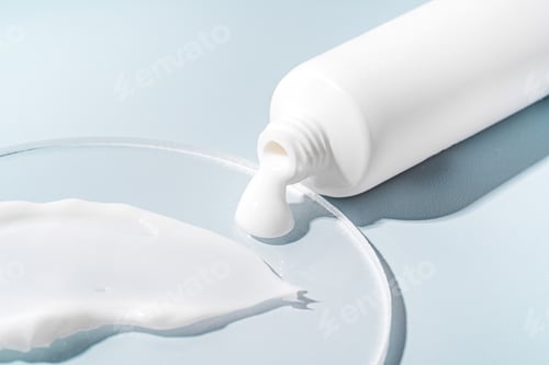 Preview: White cream smear on laboratory glass, texture, white tube jar